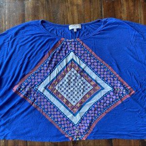 Daydreamer LA boho print oversized bat wing dolman sleeve blue crop top